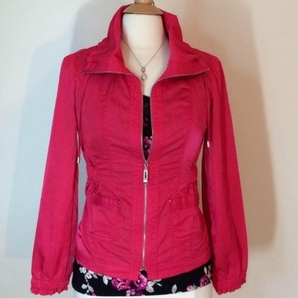 White House Black Market WHBM Pink Casual Full Zip Jacket Women's Size 2 EUC - Picture 1 of 9